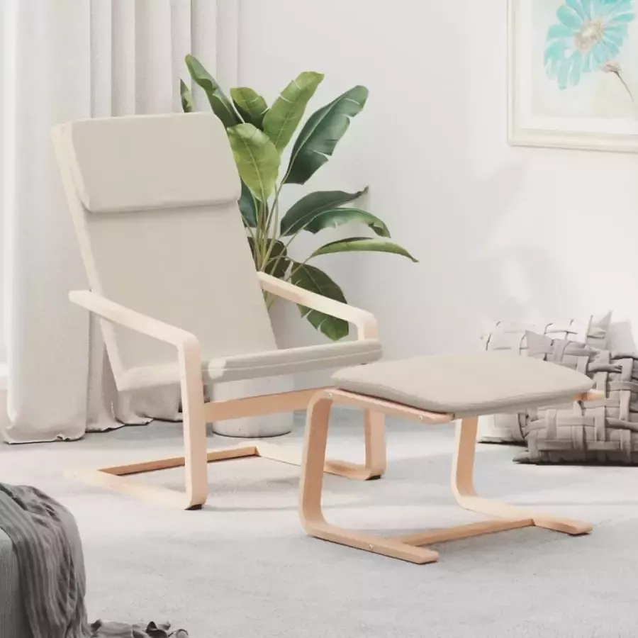 VIDAXL Relaxstoel met voetenbank stof crèmekleurig - Foto 3