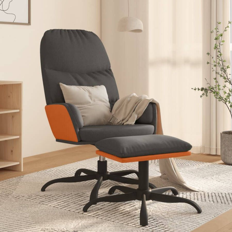 VIDAXL Relaxstoel met voetenbank stof donkergrijs - Foto 1