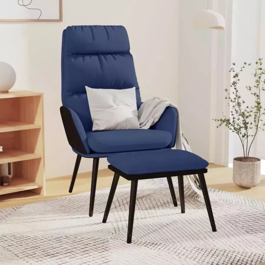 VidaXL Relaxstoel met voetenbank stof en kunstleer blauw