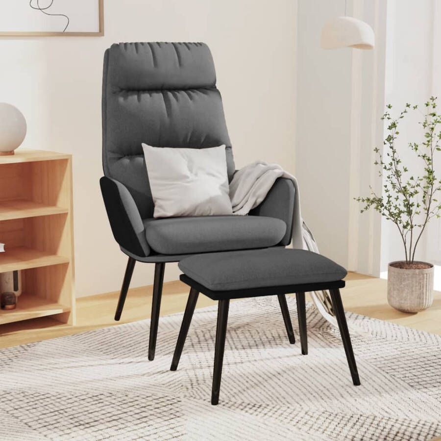 VIDAXL Relaxstoel met voetenbank stof en kunstleer lichtgrijs - Foto 1