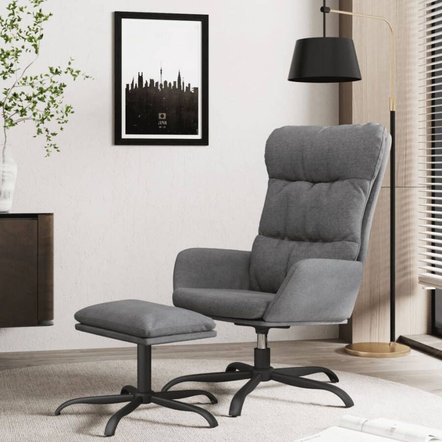 VidaXL Relaxstoel met voetenbank stof lichtgrijs - Foto 1