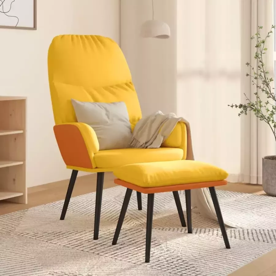 VIDAXL Relaxstoel met voetenbank stof mosterdgeel - Foto 1