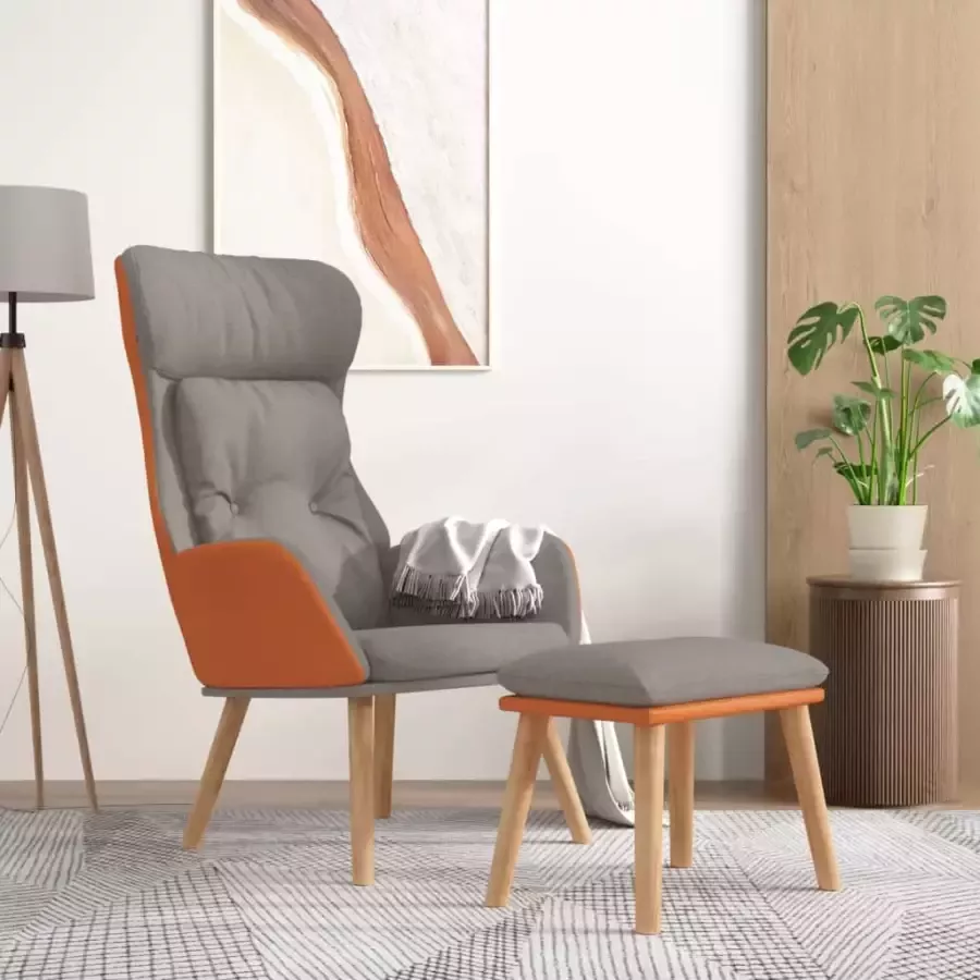 VIDAXL Relaxstoel met voetenbankje kunstleer en stof lichtgrijs