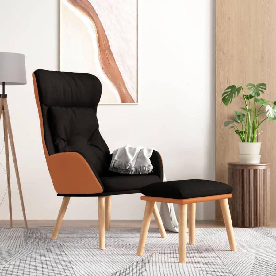 VidaXL Relaxstoel met voetenbankje kunstleer en stof zwart - Foto 2