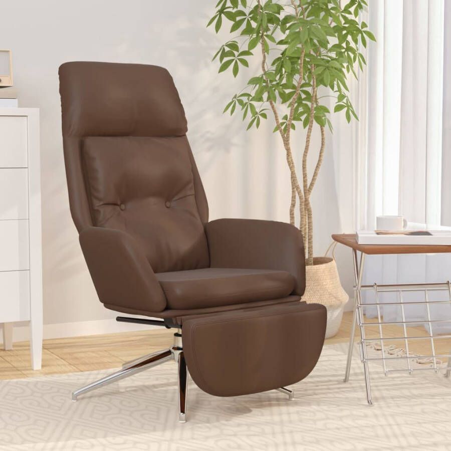 VIDAXL Relaxstoel met voetensteun echt leer en kunstleer bruin - Foto 2