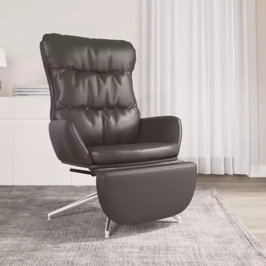 VidaXL Relaxstoel met voetensteun echt leer en kunstleer grijs - Foto 1