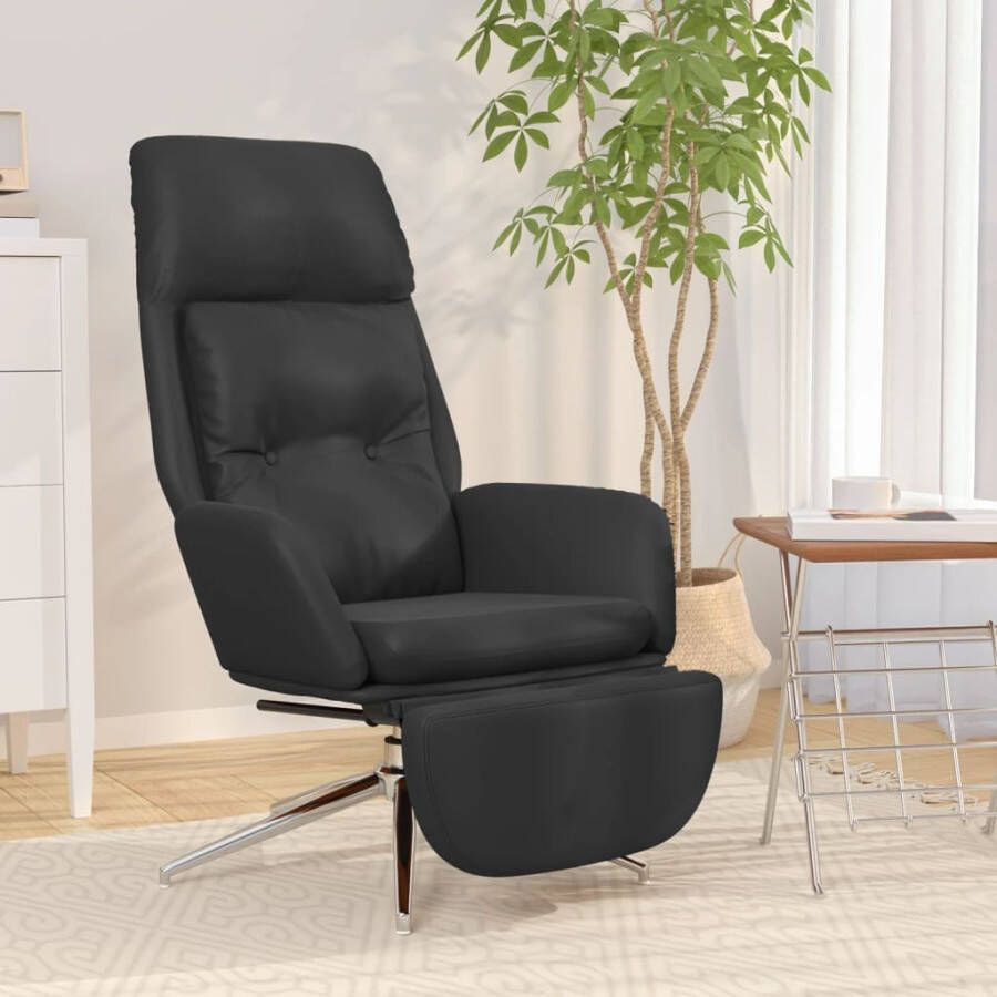 VIDAXL Relaxstoel met voetensteun echt leer en kunstleer zwart - Foto 2