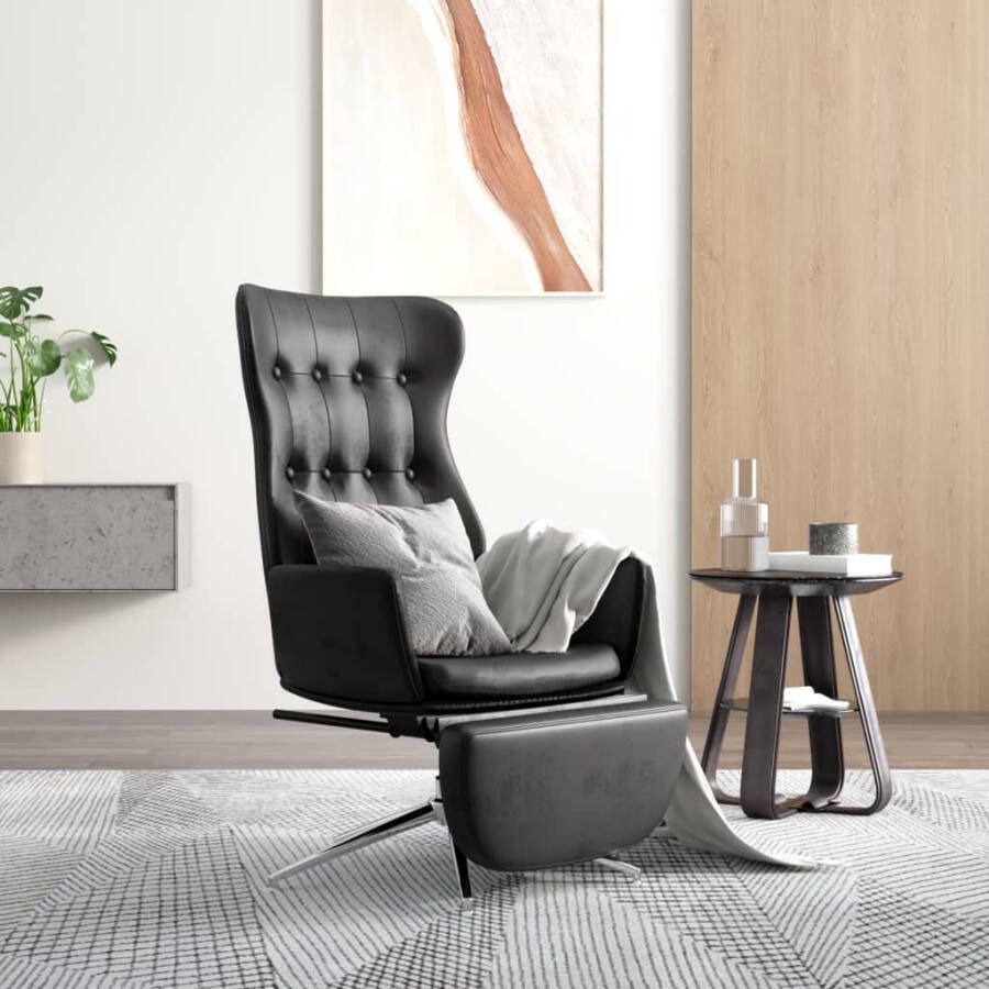 VidaXL Relaxstoel met voetensteun kunstleer glanzend zwart