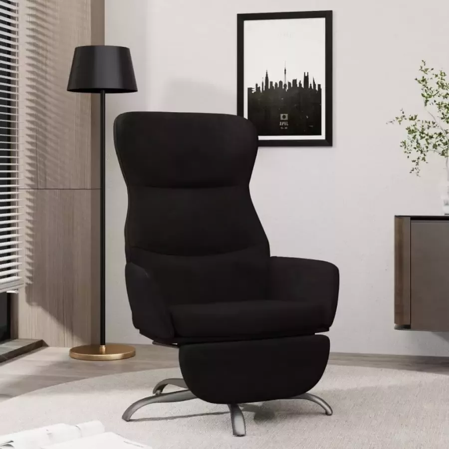 VIDAXL Relaxstoel met voetensteun microvezelstof zwart - Foto 1