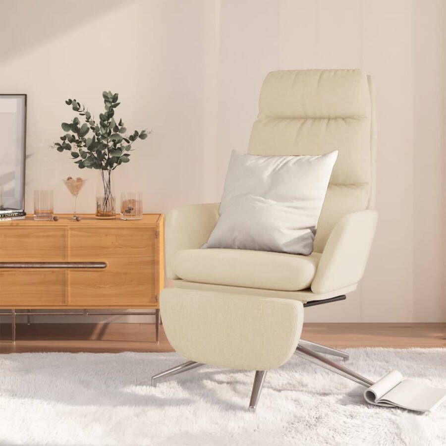 VIDAXL Relaxstoel met voetensteun stof crèmekleurig