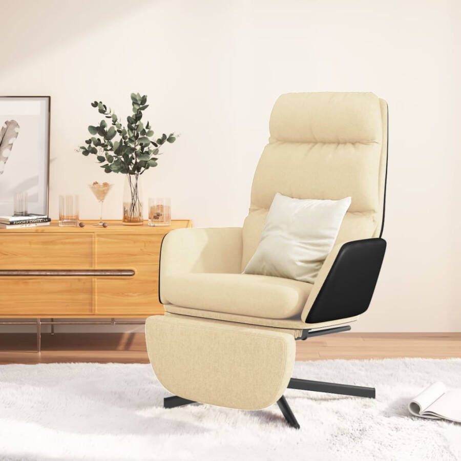 VidaXL Relaxstoel met voetensteun stof crèmekleurig - Foto 1