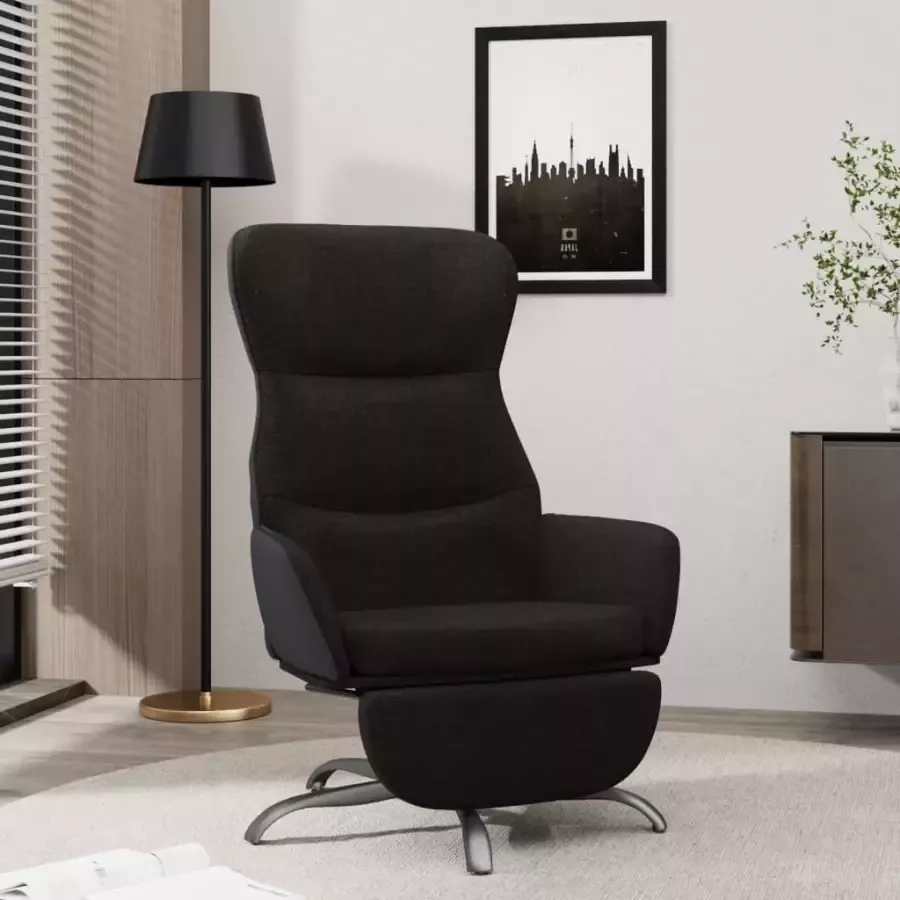 VidaXL Relaxstoel met voetensteun stof zwart - Foto 1