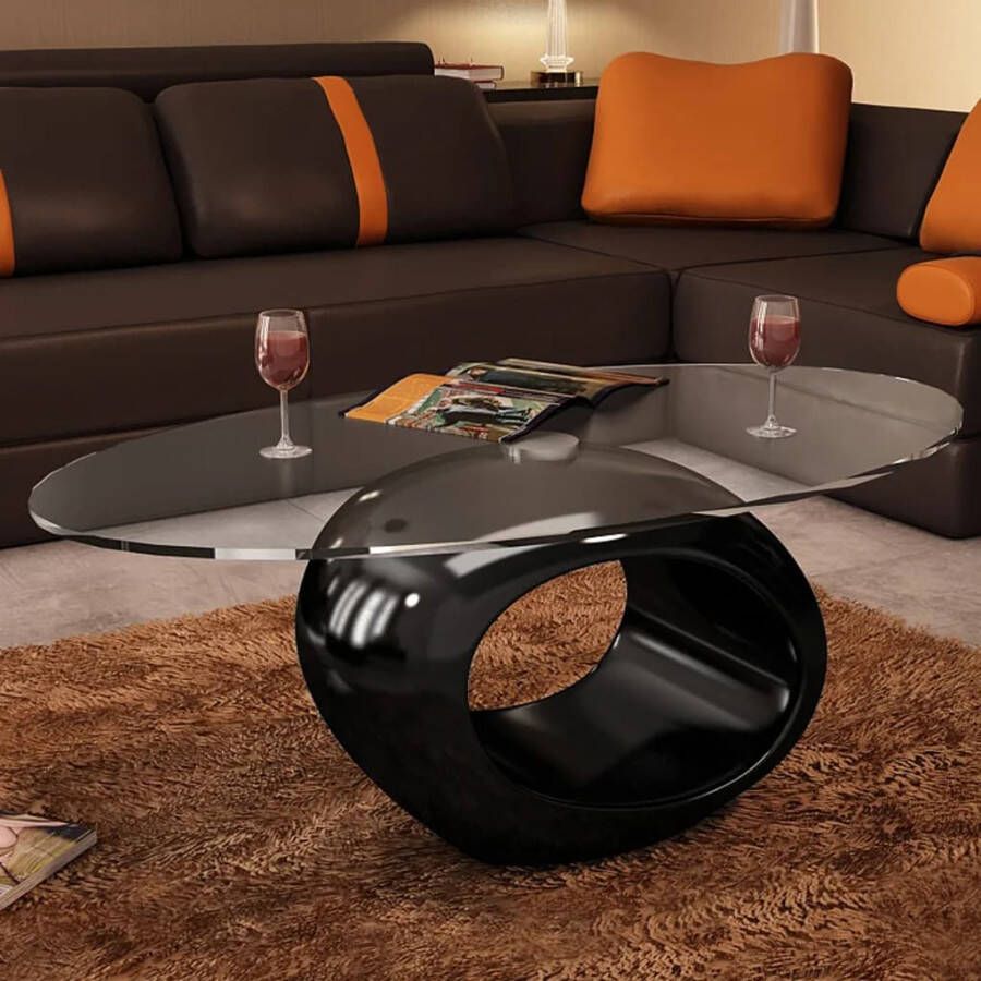 Vida XL vidaXL Salontafel met ovale glazen tafelblad hoogglans zwart -VXL-240319
