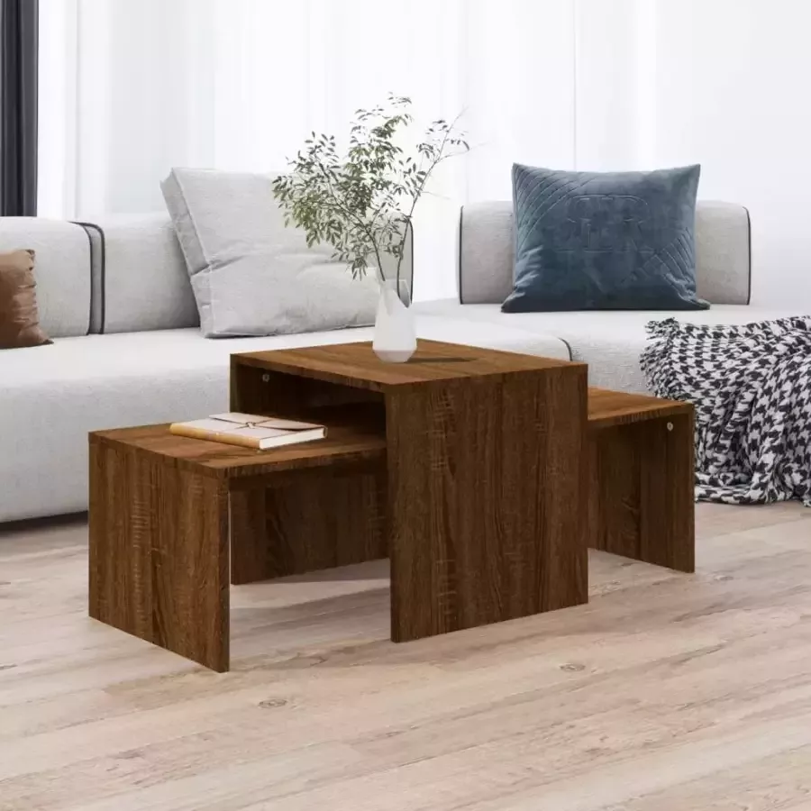 VidaXL -Salontafelset-100x48x40-cm-bewerkt-hout-bruineikenkleurig