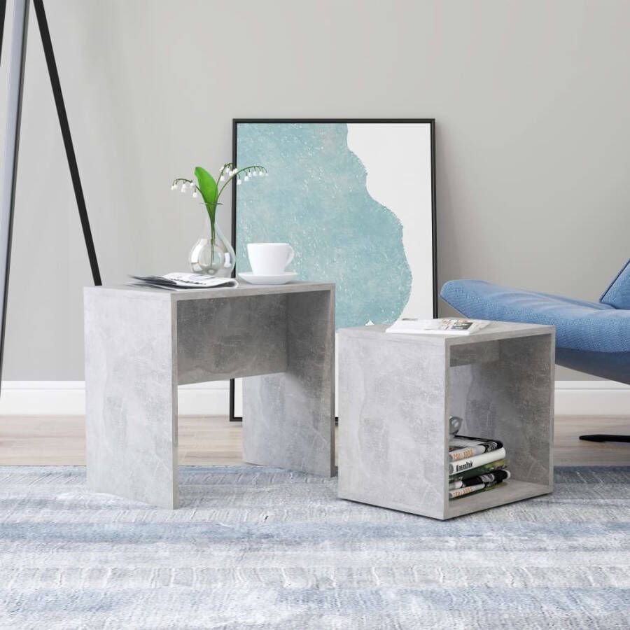 VidaXL -Salontafelset-48x30x45-cm-bewerkt-hout-betongrijs - Foto 3