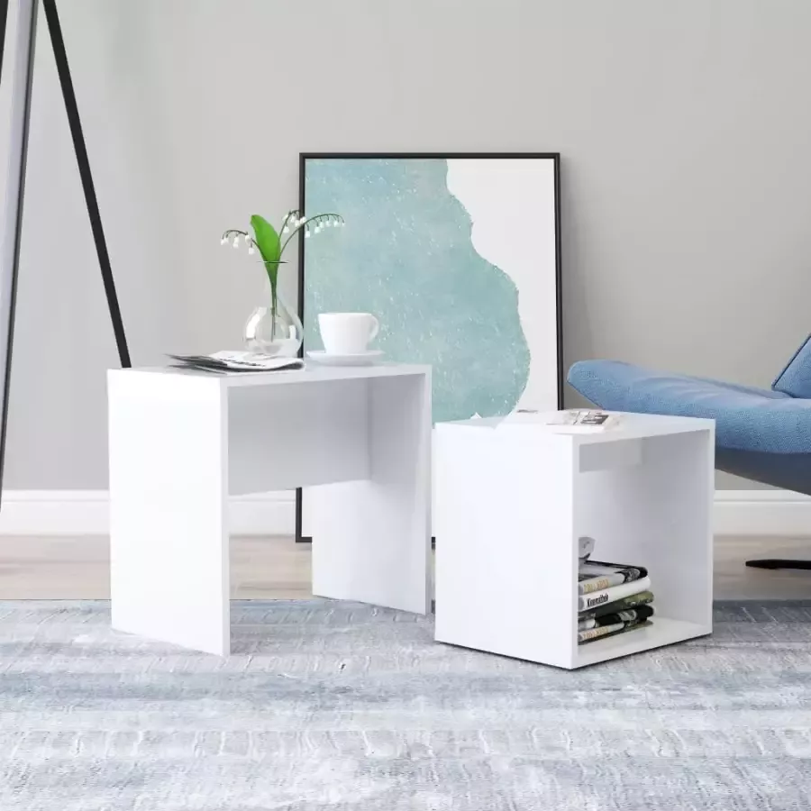 VidaXL -Salontafelset-48x30x45-cm-bewerkt-hout-hoogglans-wit - Foto 3