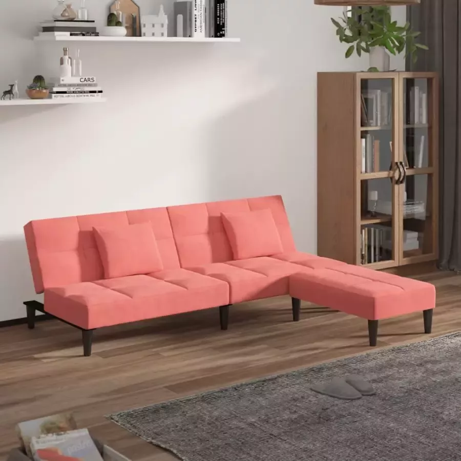 VIDAXL Slaapbank 2-zits met 2 kussens en voetenbank fluweel roze