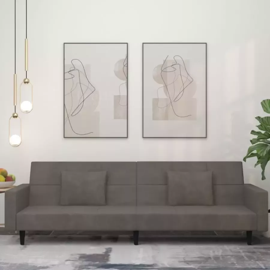 VidaXL -Slaapbank-2-zits-met-2-kussens-fluweel-donkergrijs