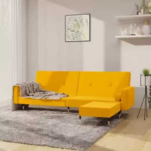 VIDAXL Slaapbank 2-zits met voetenbank fluweel geel