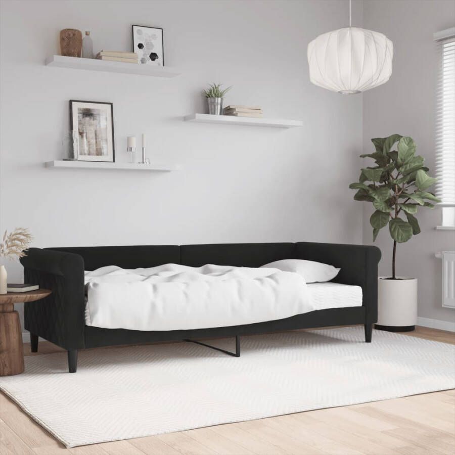 VidaXL -Slaapbank-met-matras-80x200-cm-fluweel-zwart