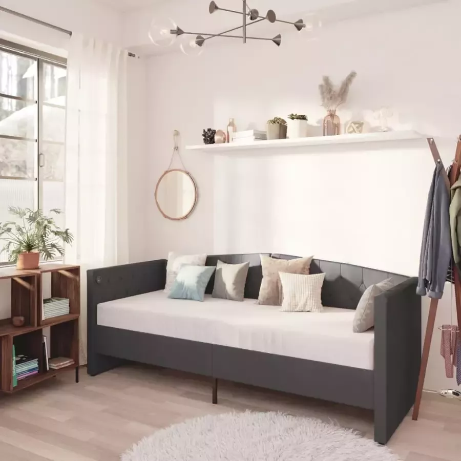 VidaXL Slaapbank met matras en USB fluweel donkergrijs 90x200 cm