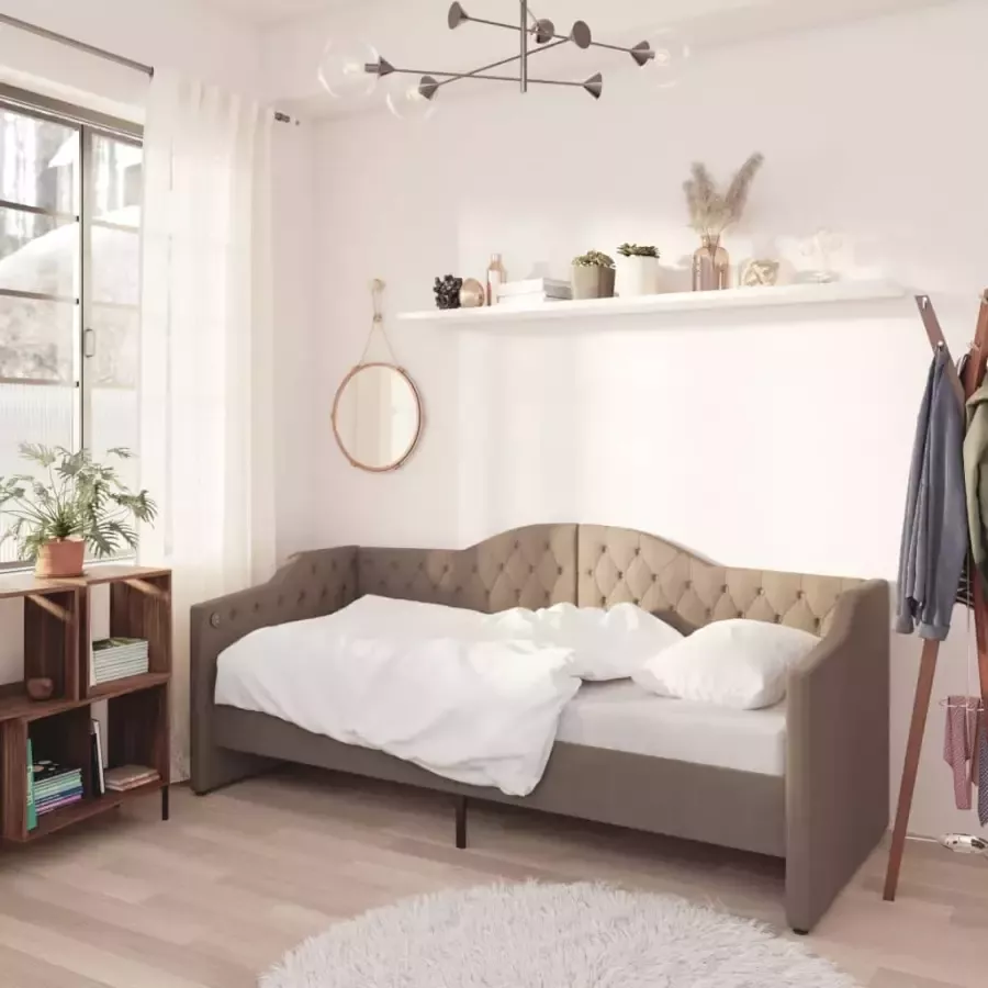 VidaXL Slaapbank met matras en USB stof taupe 90x200 cm