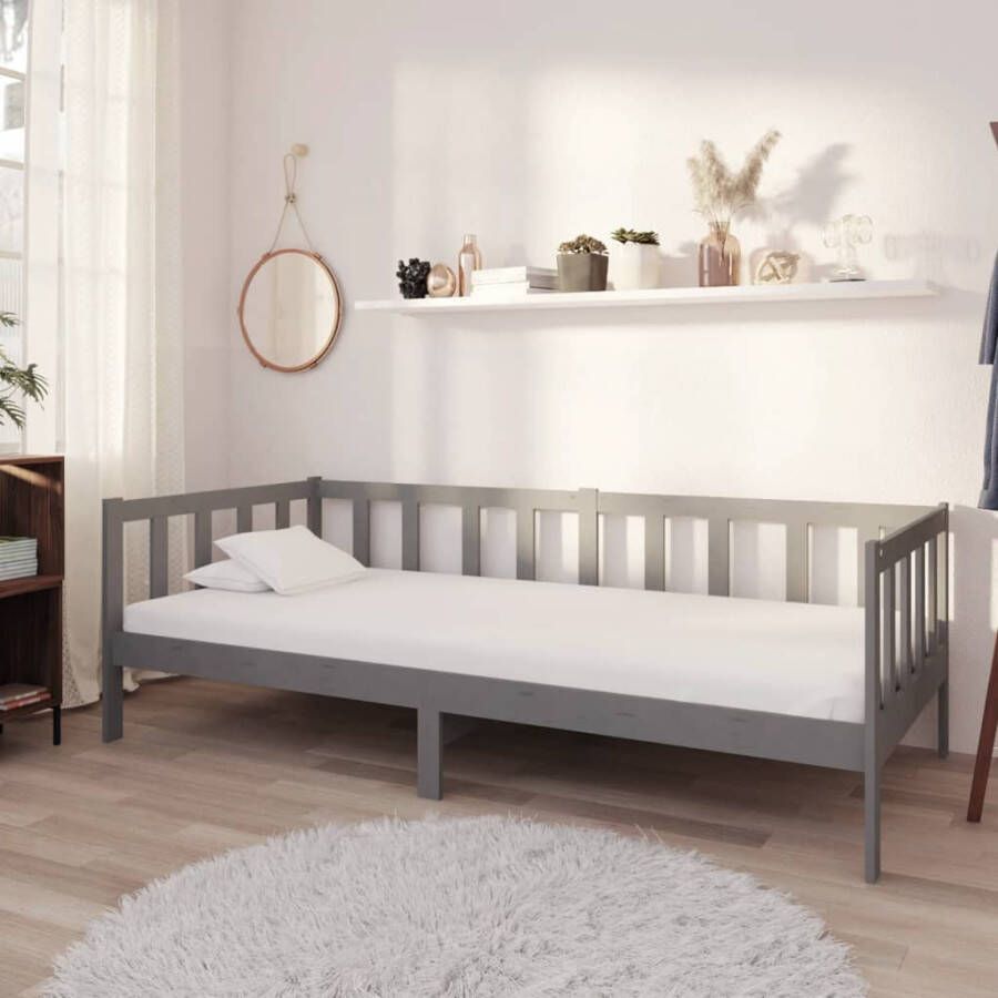 Vida XL Slaapbank met matras massief grenenhout grijs 90x200 cm SKU: V3083621