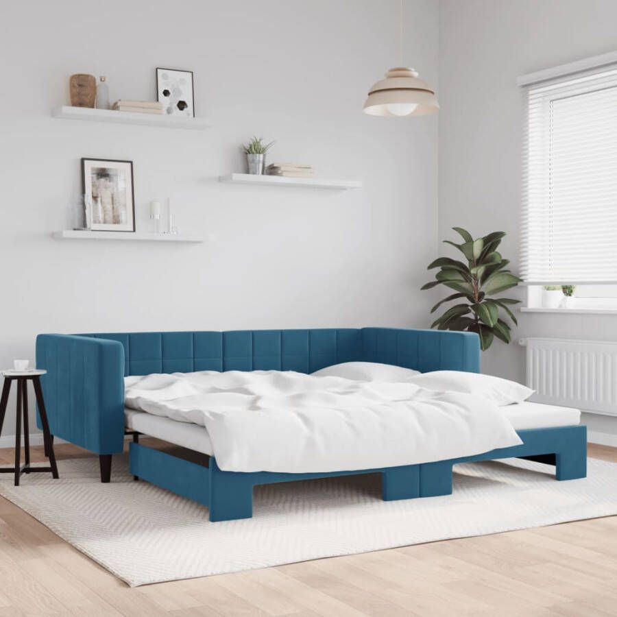 VidaXL -Slaapbank-met-onderschuifbed-100x200-cm-fluweel-blauw