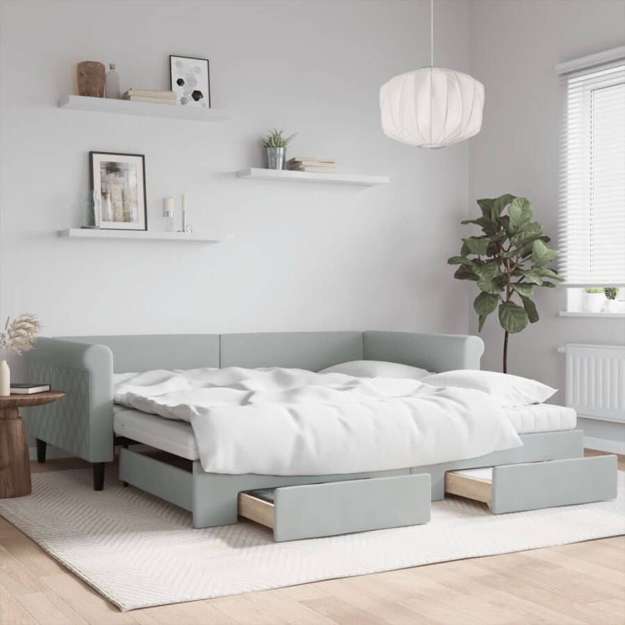 VidaXL -Slaapbank-onderschuifbed-en-lades-100x200-cm-fluweel-lichtgrijs