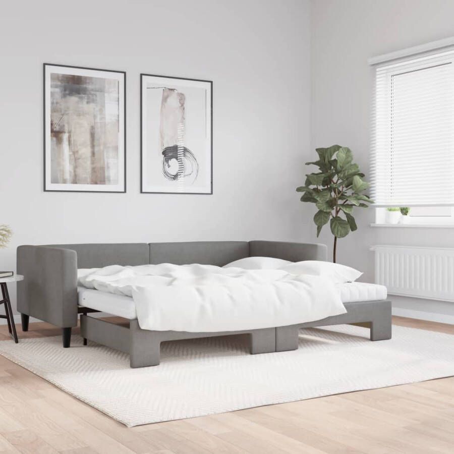 VidaXL -Slaapbank-onderschuifbed-matrassen-90x190-cm-stof-donkergroen