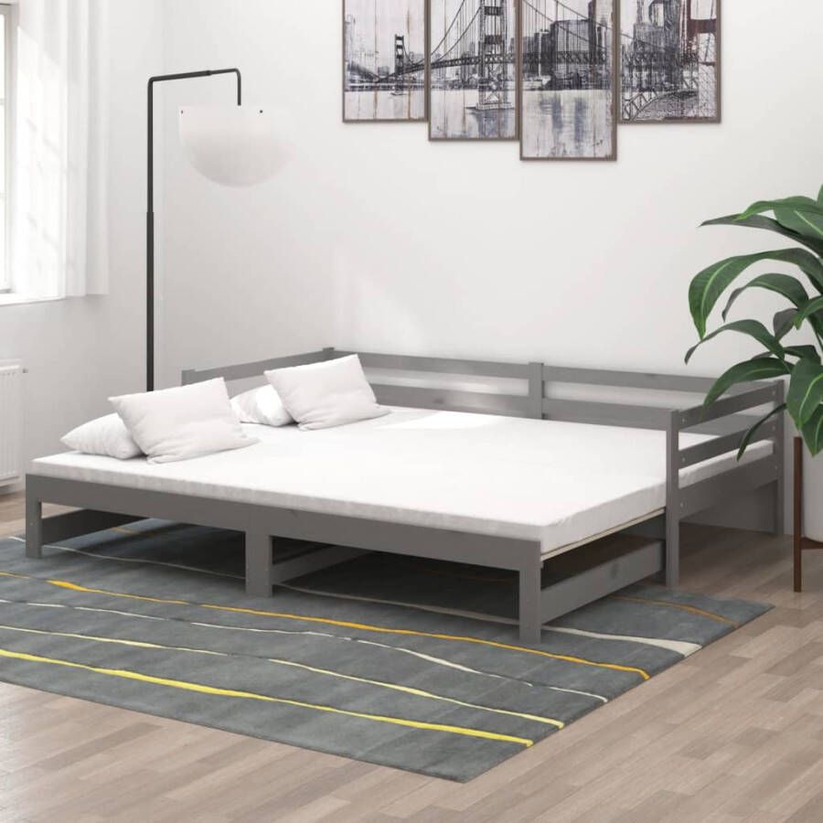 Vida XL Slaapbank uitschuifbaar massief grenenhout grijs 2x(90x200) cm SKU: V3083656