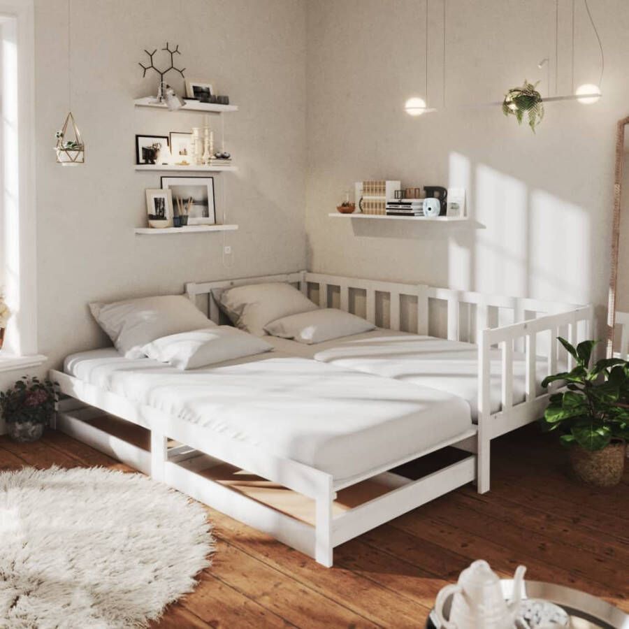Vida XL Slaapbank uitschuifbaar massief grenenhout wit 2x(90x200) cm SKU: V3083710 - Foto 1