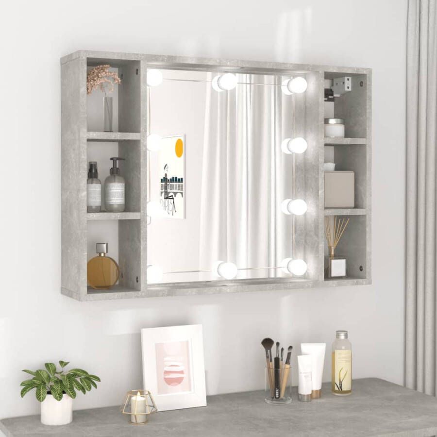 VidaXL Spiegelkast met LED-verlichting 76x15x55 cm betongrijs