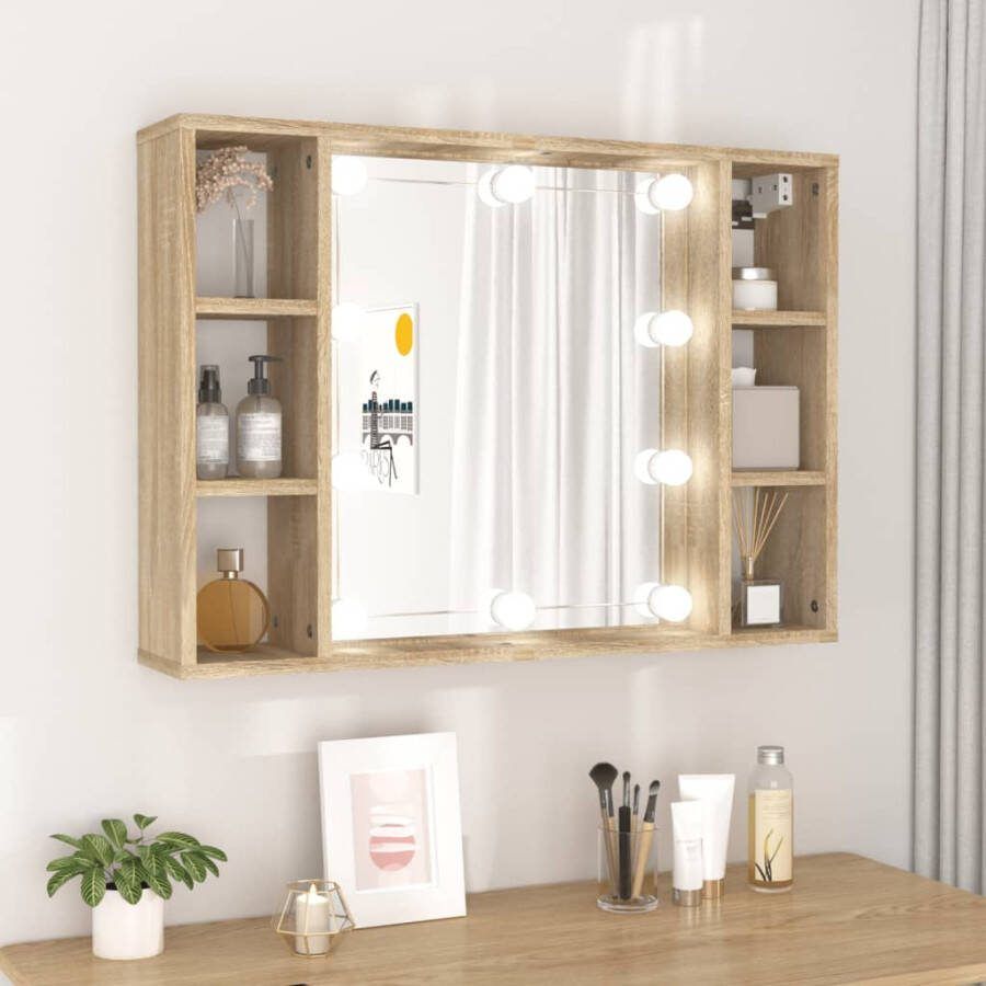 VidaXL Spiegelkast met LED-verlichting 76x15x55 cm sonoma eikenkleur