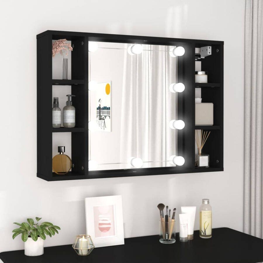 VidaXL Spiegelkast met LED-verlichting 76x15x55 cm zwart
