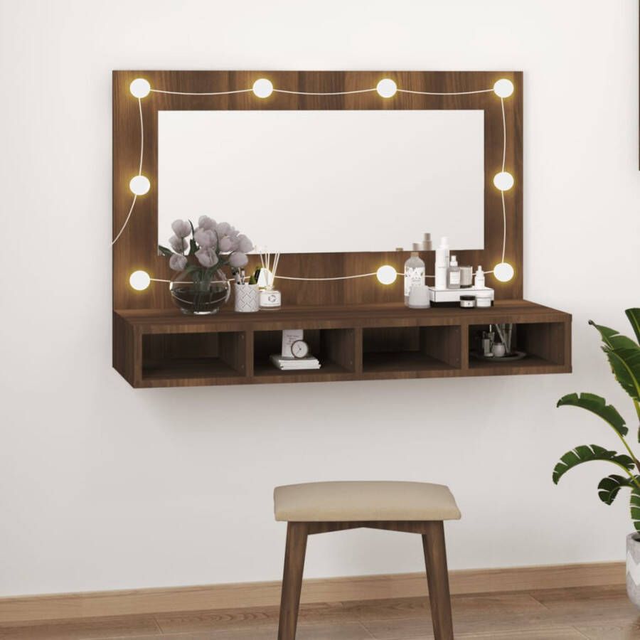 VIDAXL Spiegelkast met LED-verlichting 90x31 5x62 cm bruin eikenkleur - Foto 3