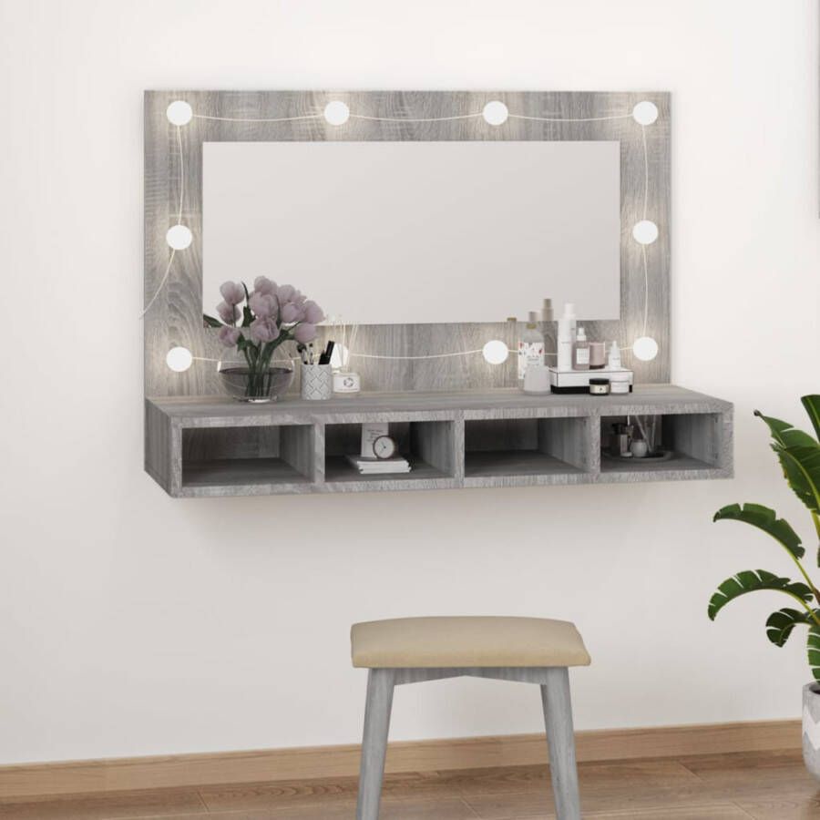 VIDAXL Spiegelkast met LED-verlichting 90x31 5x62 cm grijs sonoma - Foto 3