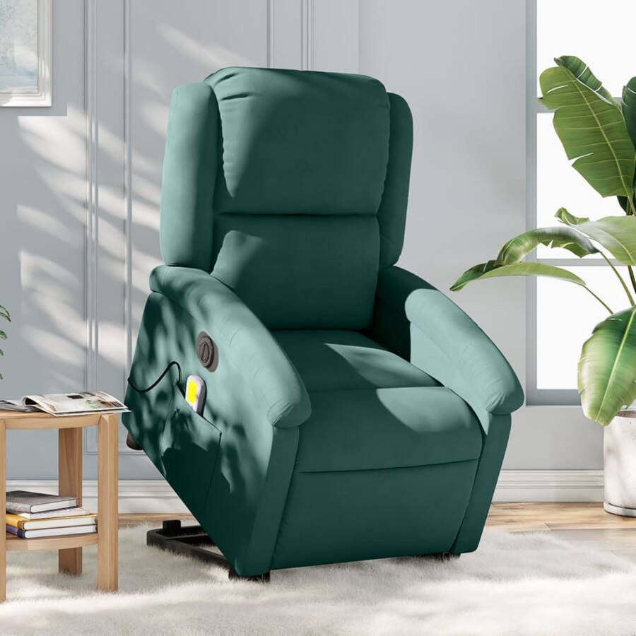Vida XL vidaXL Sta-op-massagestoel elektrisch verstelbaar fluweel donkergroen-VXL-3204335