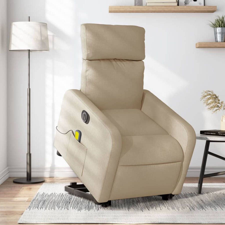 VidaXL Sta-op-massagestoel elektrisch verstelbaar stof crÃ¨mekleurig - Foto 10