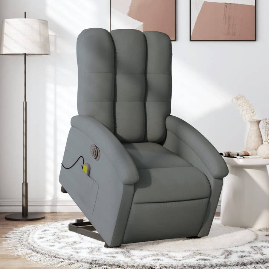 VidaXL Elektrische Sta-op-massagestoel Elektrische Sta-op-massagestoelen Sta-opstoel Sta-opstoelen Sta-op-massagestoel elektrisch verstelbaar stof donkergrijs - Foto 6