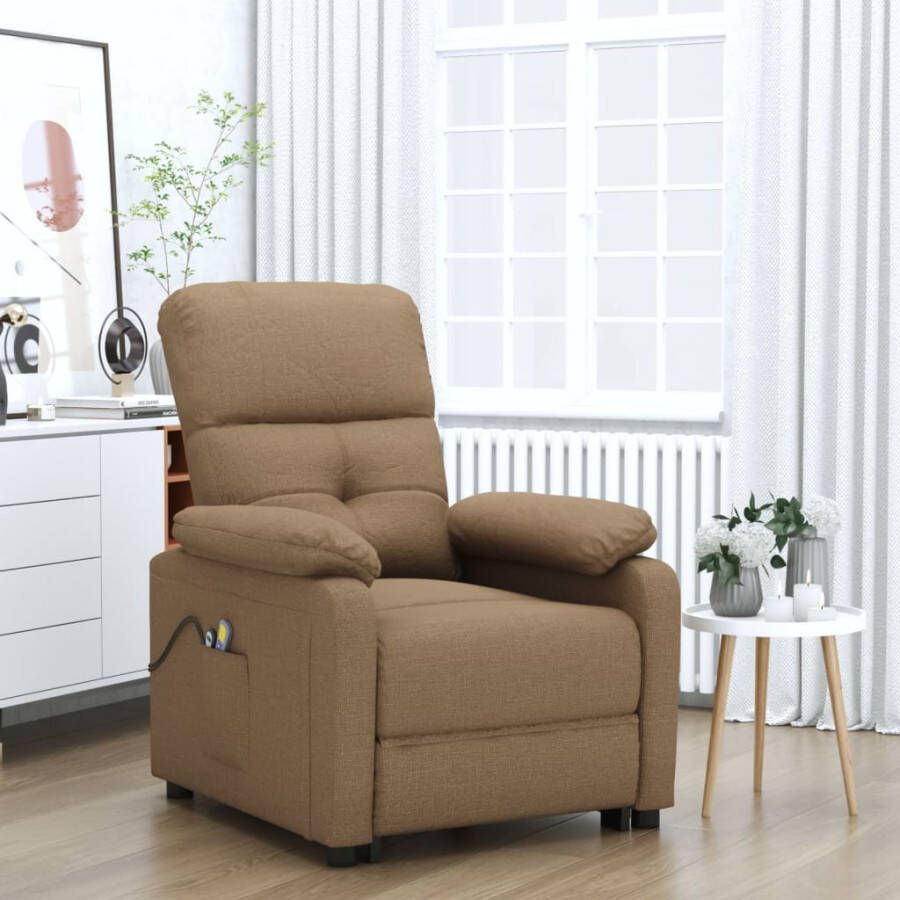VidaXL -Sta-op-massagestoel-stof-bruin - Foto 1