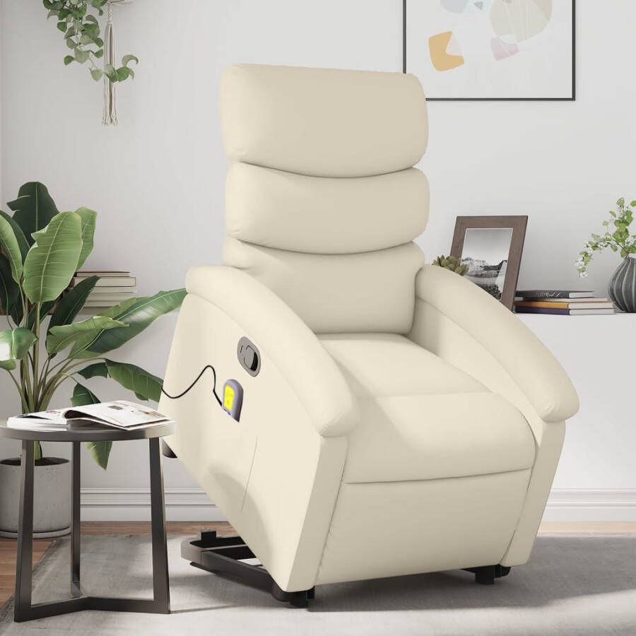 VidaXL Sta-op-massagestoel Verstelbaar Kunstleer crème Sta-op-massagestoel Sta-op-massagestoelen Sta-opstoel Sta-op Stoel