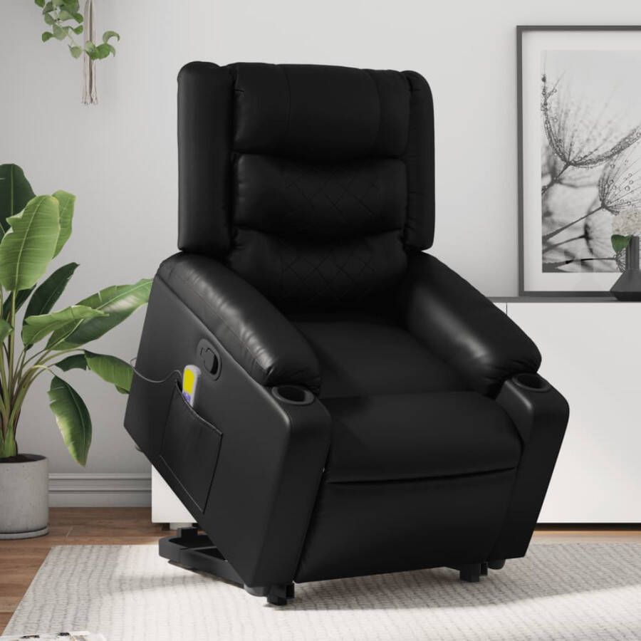 VidaXL Sta-op-massagestoel Verstelbaar Kunstleer Zwart Sta-op-stoel Massagerstoel Fauteuil Massage Elektrisch Verstelbaar