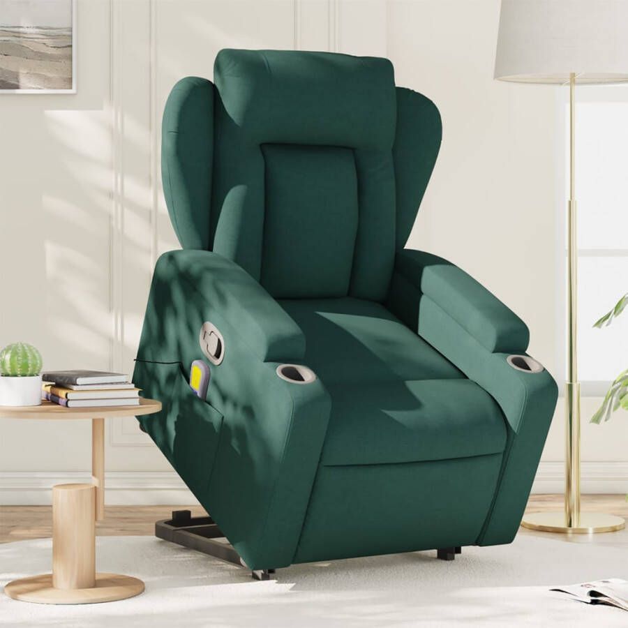 VidaXL Ergonomische Stoel Massageren Sta-op-massagestoel verstelbaar stof donkergroen Relaxfauteuil Zittencomfort Massage Zetel