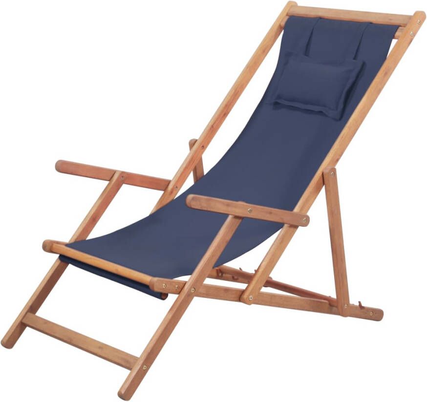 VIDAXL Strandstoel inklapbaar stof en houten frame blauw - Foto 4