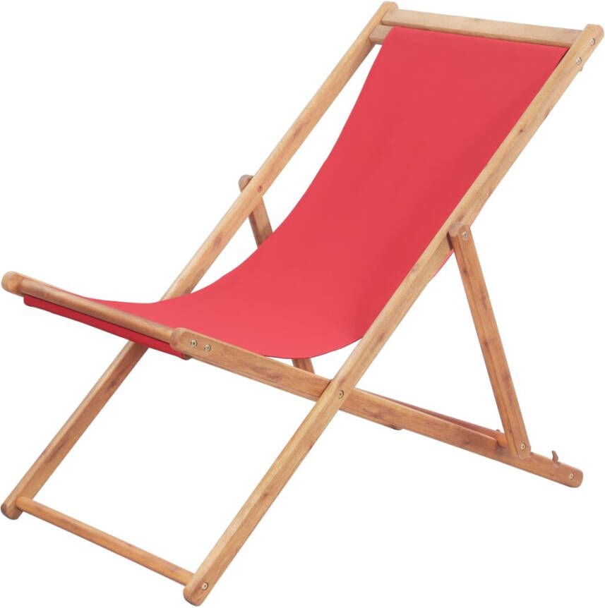 VIDAXL Strandstoel inklapbaar stof en houten frame rood - Foto 4