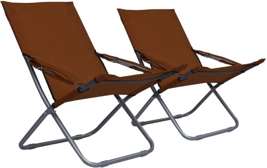 VIDAXL Strandstoelen 2 st inklapbaar stof bruin - Foto 4