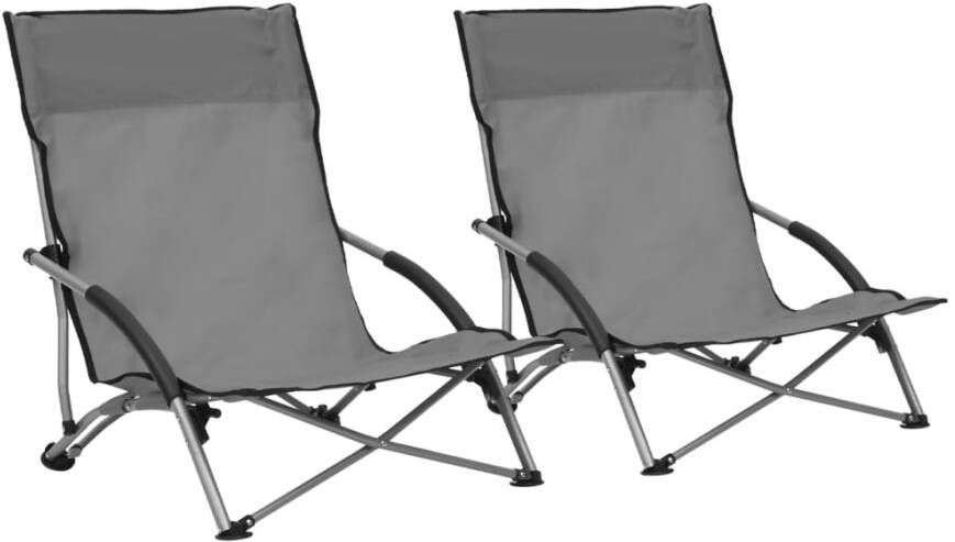 VIDAXL Strandstoelen 2 st inklapbaar stof grijs