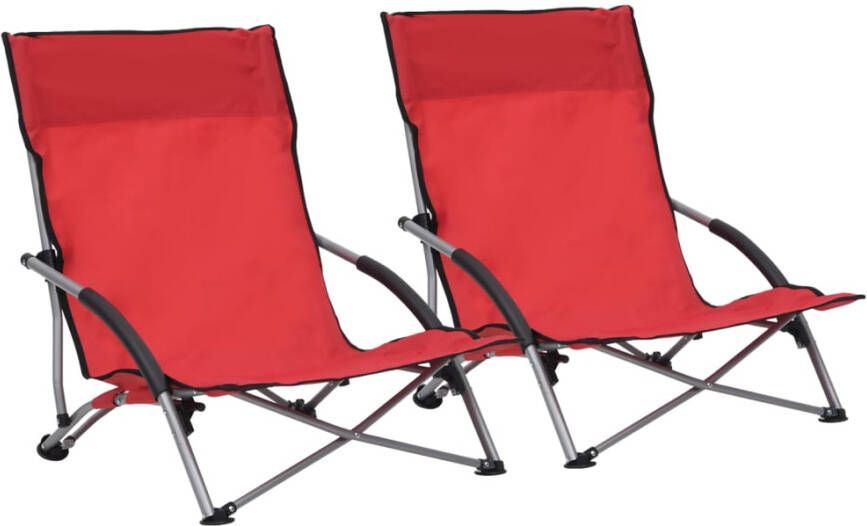 VIDAXL Strandstoelen 2 st inklapbaar stof rood