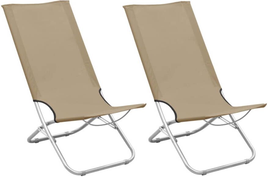 VIDAXL Strandstoelen 2 st inklapbaar stof taupe - Foto 4